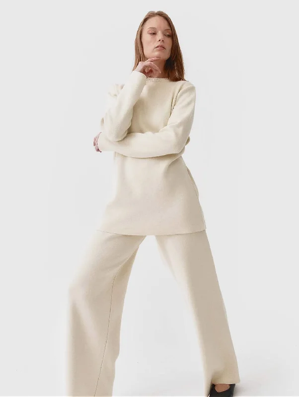 Knitted Organic Cotton Belted Tunic | Cream Dark color unclassified dresses