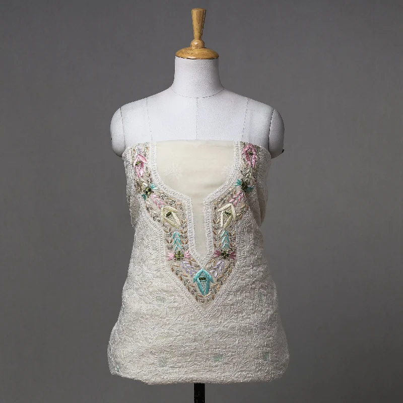 Beige - Lucknow Chikankari with Parsi Style Embroidered Cotton Kurta Material - 2.9 Meter Elegant evening unclassified dresses Beige - Lucknow Chikankari with Parsi Style Embroidered Cotton Kurta Material - 2.9 Meter Elegant evening unclassified dresses