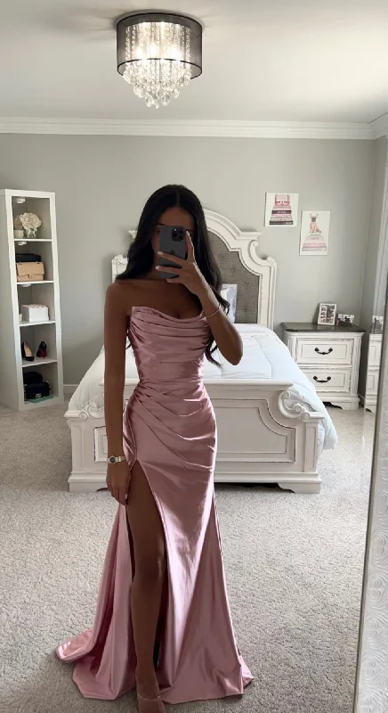DUSTY ROSE ASYMMETRICAL SATIN GOWN Fall unclassified dresses