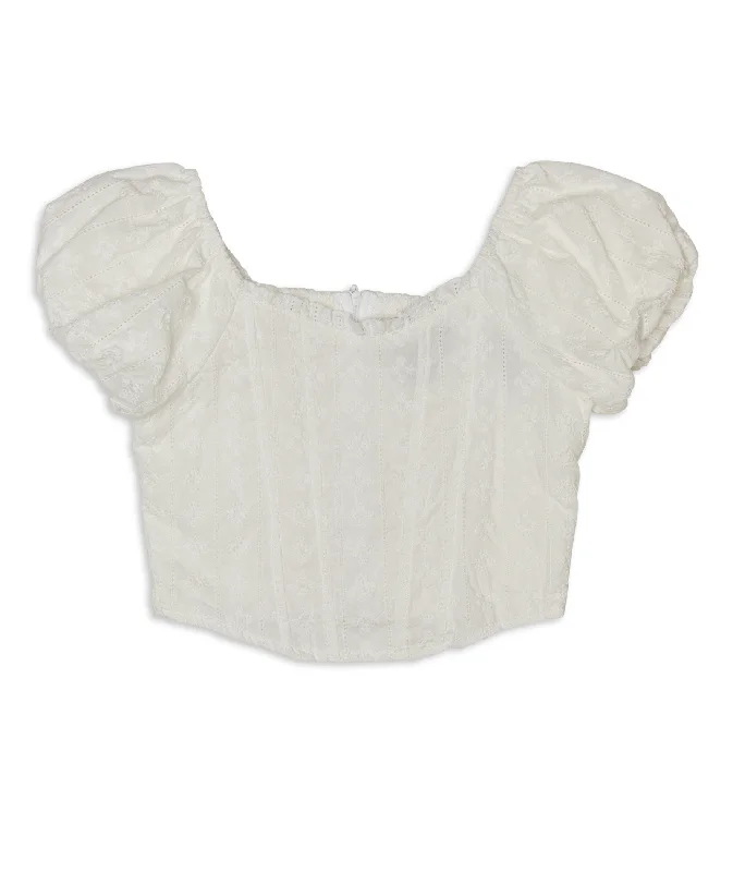 FBZ Girls Macie Puff Sleeve Eyelet Top Striped unclassified dresses