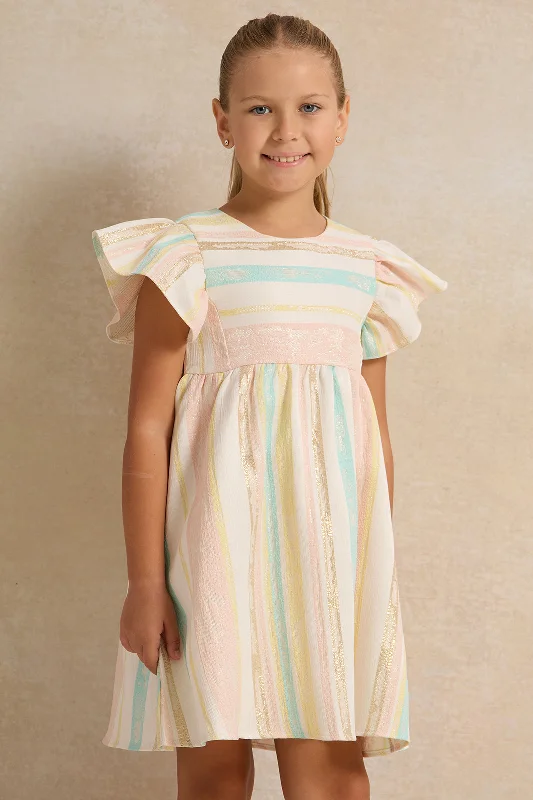 Girls Multicolor Striped Dress One-shoulder unclassified dresses