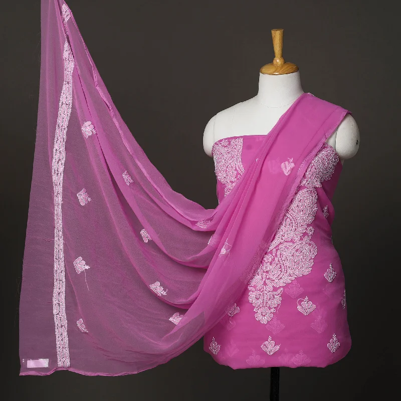 Purple - 3pc Embroidery Georgette Chikankari Dress Material 01 Summer unclassified dresses