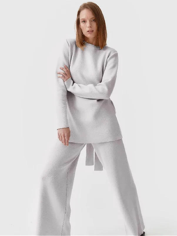 Knitted Organic Cotton Belted Tunic | Light Grey Pastel unclassified dresses