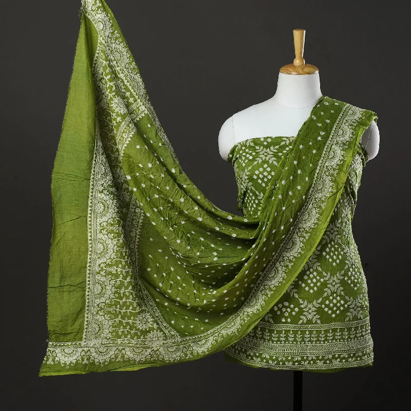 Green - 3pc Kutch Tie-Dye Satin Cotton Bandhni Dress Material 14 Bold pattern unclassified dresses Green - 3pc Kutch Tie-Dye Satin Cotton Bandhni Dress Material 14 Bold pattern unclassified dresses