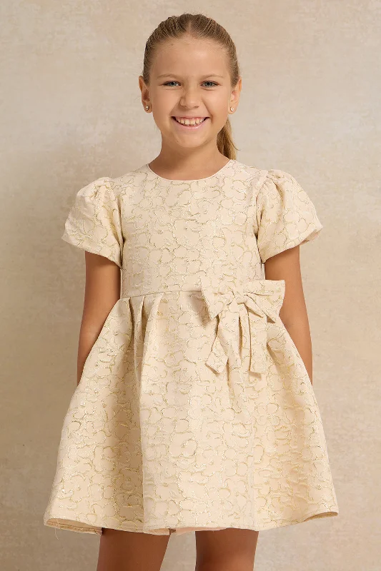 Girls Gold Jacquard Bow Detailed Dress Bodycon unclassified dresses