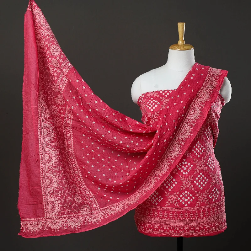 Pink - 3pc Kutch Tie-Dye Satin Cotton Bandhni Dress Material 31 Breathable unclassified dresses Pink - 3pc Kutch Tie-Dye Satin Cotton Bandhni Dress Material 31 Breathable unclassified dresses
