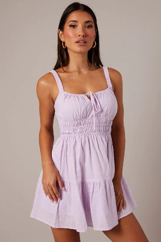 Purple Fit And Flare Dress Sleeveless Monochrome unclassified dresses