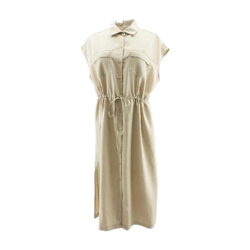 Khaki Solid Midi Dress