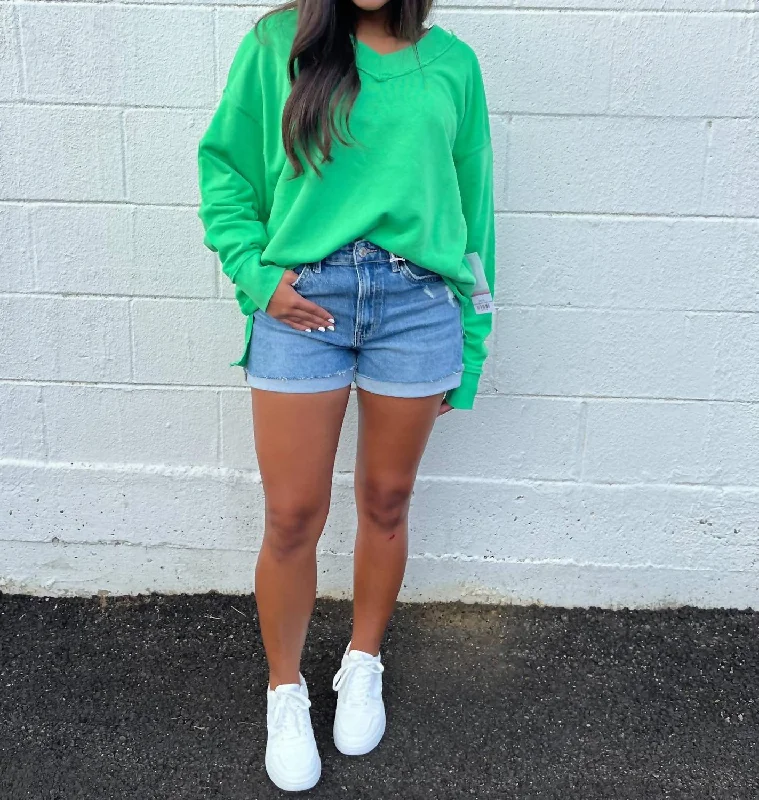 Oversized French Terry V-Neck Pullover In Kiwi
