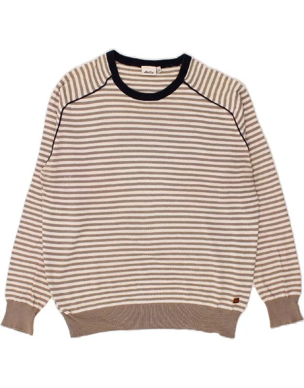 ELLESSE Womens Crew Neck Jumper Sweater UK 18 XL Beige Striped Cotton Eco-friendly sweaters