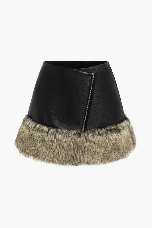 Faux Leather Patchwork Fur Skirt Corset unclassified skirts