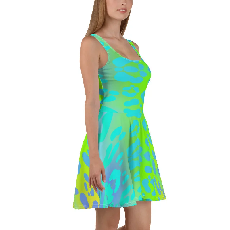 Neon Animal Print Skater Dress, Party Dress, Dance Dress, lioness-love Stretchy party dresses
