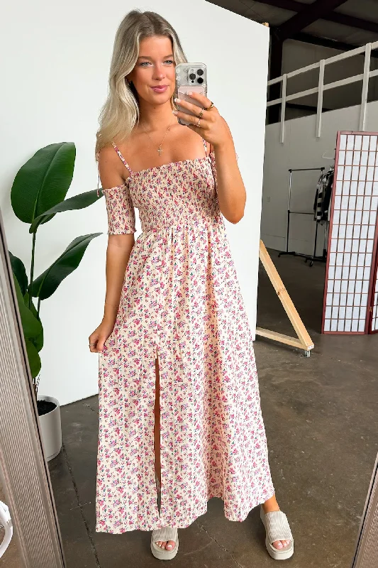 Darling Energy Off Shoulder Smocked Floral Maxi Dress - FINAL SALE Anniversary maxi dresses