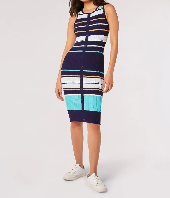 Katie Midi Dress In Navy Mix Casual Midi Skirt